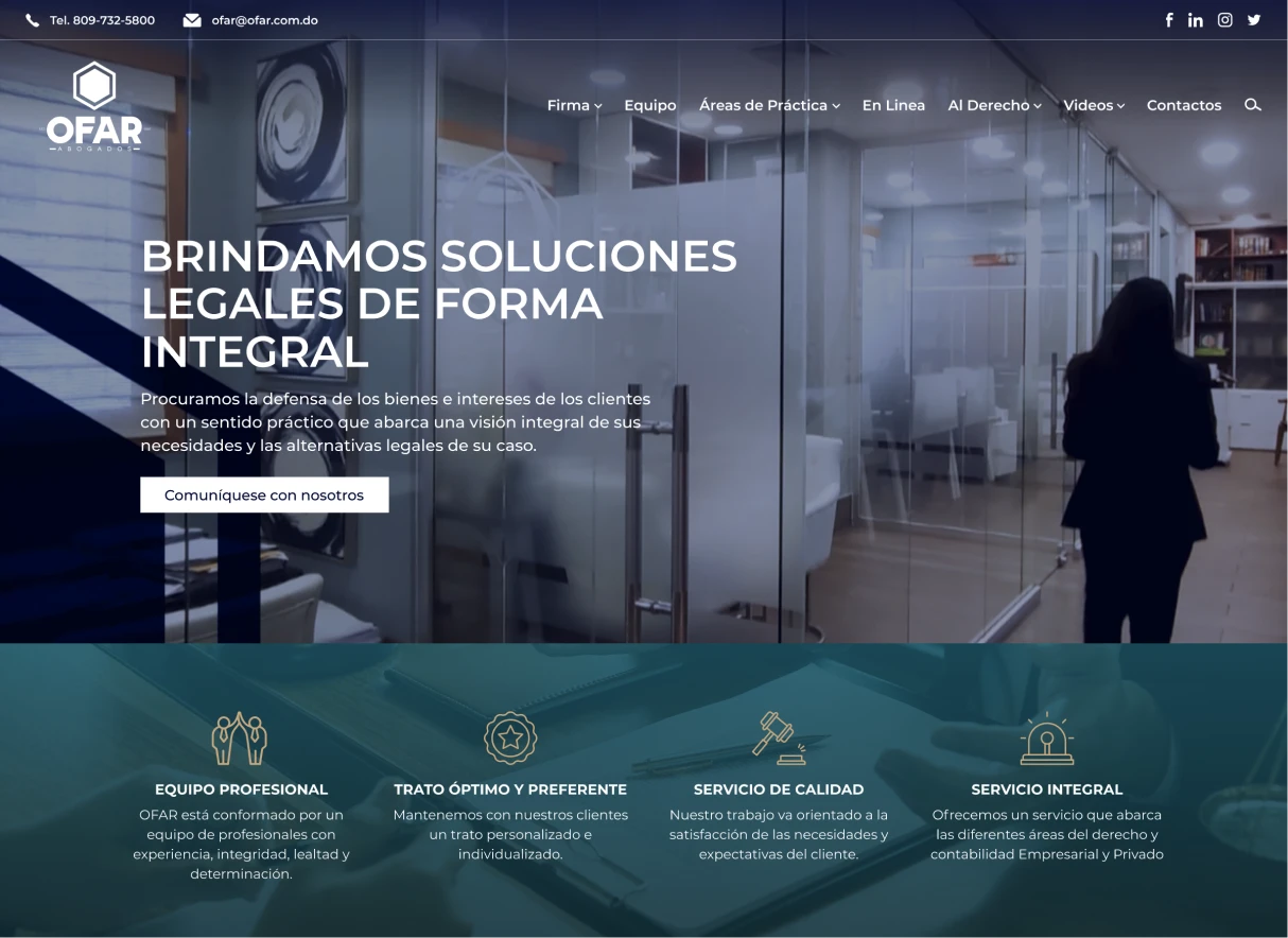 Diseño web de Ofar hecho por Future